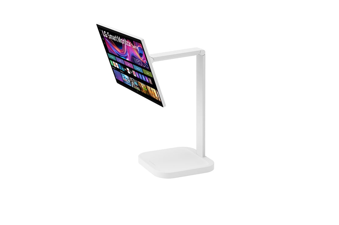 LG Monitor Inteligente Swing de 31.5 pulgadas 4K UHD IPS con Pantalla Táctil y Soporte Rodante., -30 degree side view with monitor tilted -25 degrees and height adjusted downward, 32U889SA-W, thumbnail 9