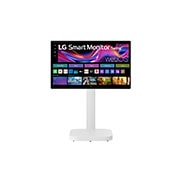 LG Monitor Inteligente Swing de 31.5 pulgadas 4K UHD IPS con Pantalla Táctil y Soporte Rodante., Front view with monitor height adjusted downward, 32U889SA-W, thumbnail 4