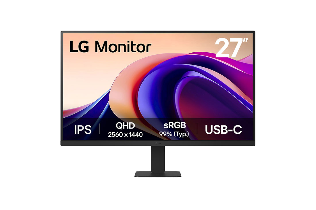 LG Monitor 27” QHD IPS 100Hz con HDR10 y USB Type-C™ 15W PD, front view, 27U631A-B