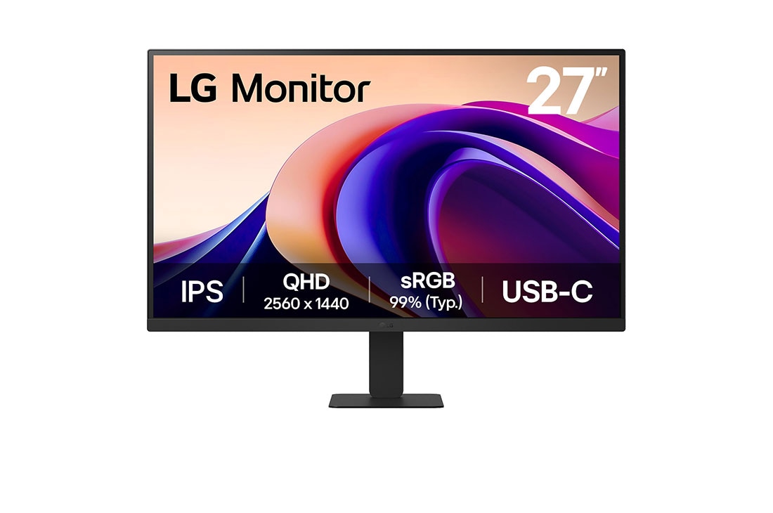 LG Monitor 27” QHD IPS 100Hz con HDR10 y USB Type-C™ 15W PD, Front view, 32MR50C-B