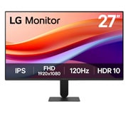 LG Monitor LG IPS Full HD de 27 pulgadas y 120 Hz con diseño prácticamente sin bordes en los cuatro lados, sRGB 99 % (típico), HDR 10 y 1 ms MBR., front view, 27U411A-B, thumbnail 1