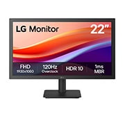 LG Monitor LG de 22''  Full HD con overclocking a 120Hz, sRGB 99% (Típ.), HDR 10, 1ms MBR, front view, 22U403A-B, thumbnail 1