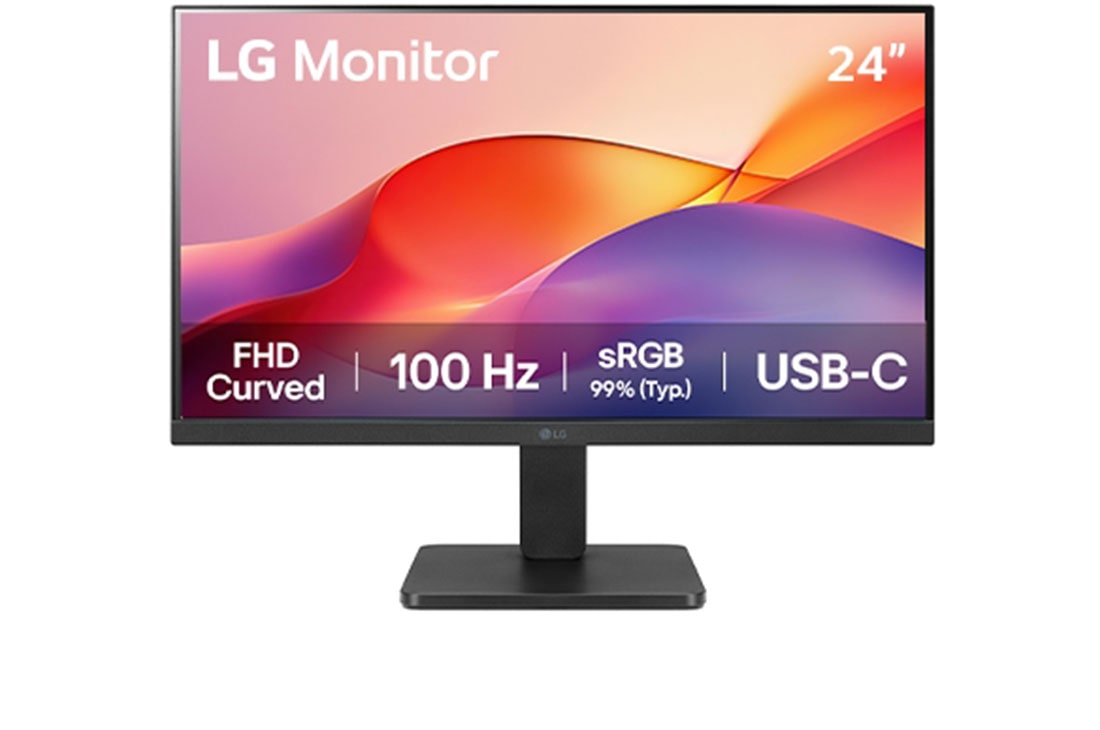 LG Monitor LG 24'' Curvo FHD de 100 Hz con USB-C Mejor Productividad, Front View, 24U421A-B
