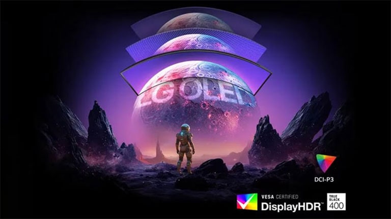 Imagen OLED brillante de 45": hasta 1300 nits con negros profundos y colores brillantes1