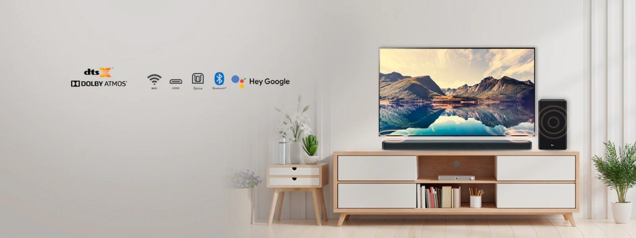 teatro  en casa LG reproduciendo el sonido nítido de un tv LG