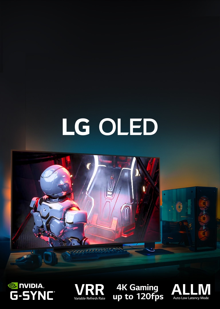 Vemos una pantalla LG OLED conectada a una PC gamer de escritorio, mostrando un videojuego.