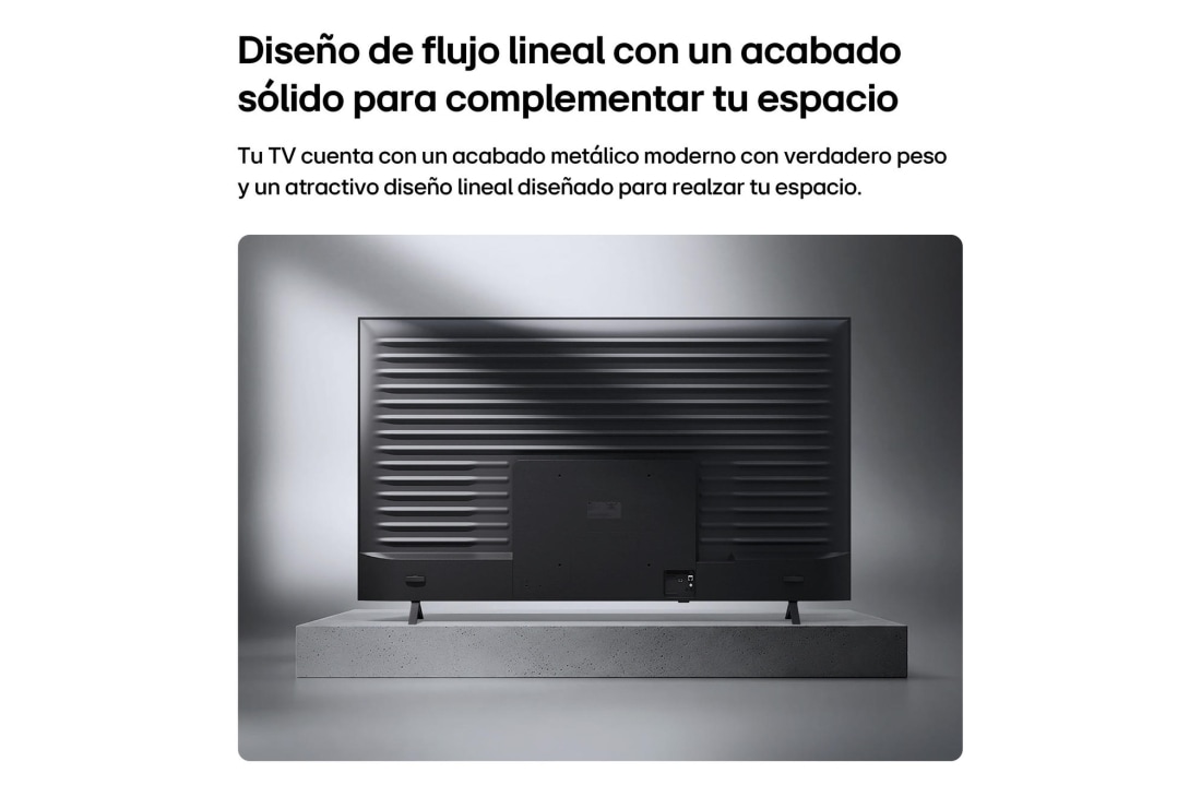 LG 55'' LG QNED AI QNED70 Mini LED 4K Smart TV 2026, LG QNED AI QNED70 Mini LED is shown from the back, revealing a metallic rear panel with evenly spaced horizontal ridges that create a clean, structured look and emphasize the Linear Flow Design across, 55QNED70BSA, thumbnail 12