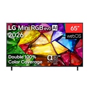 LG 65'' LG Mini RGB evo AI MRGB85 4K Smart TV 2026, La vista frontal de LG Mini RGB evo AI MRGB85, lanzada en 2026, muestra una imagen cristalina de facetas multicolores claramente definidas, con una pantalla de 75 pulgadas, webOS, doble cobertura de c, 65MRGB85BSC, thumbnail 2
