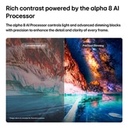 LG 65'' LG Mini RGB evo AI MRGB85 4K Smart TV 2026, LG Mini RGB evo AI MRGB85 destaca la atenuación de precisión a través de una imagen dividida que compara el LED convencional a la izquierda con negros más profundos y una definición de contraste mejor, 65MRGB85BSC, thumbnail 7