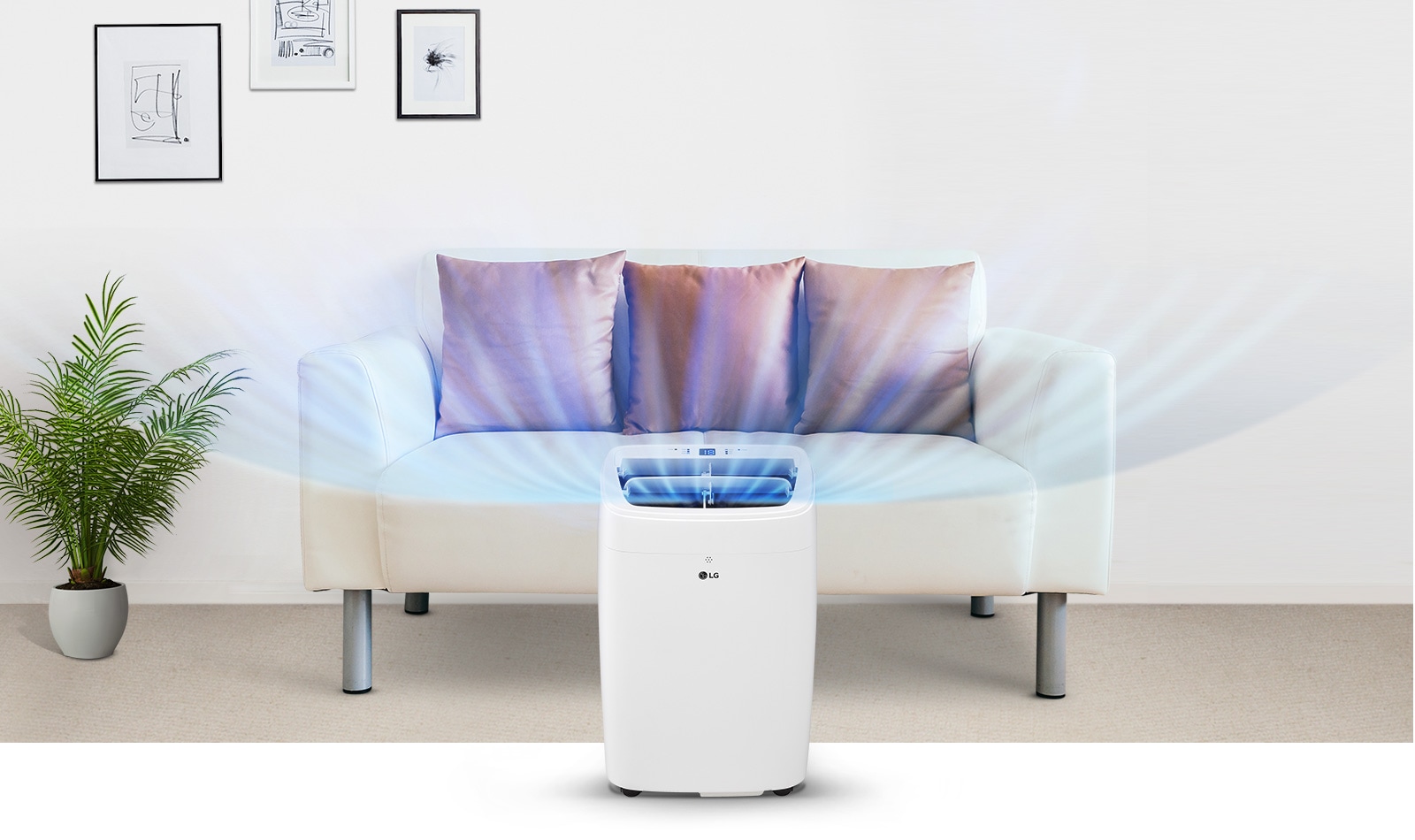 El aire acondicionado portátil LG está en funcionamiento. El aire acondicionado portátil LG proporciona un potente aire frío.