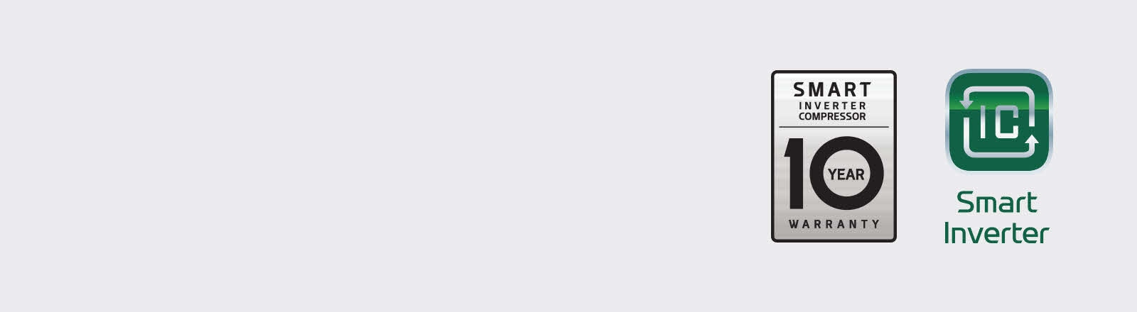 El logotipo de la garantía de 10 años para el compresor Smart Inverter se encuentra junto al logotipo de Smart Inverter.