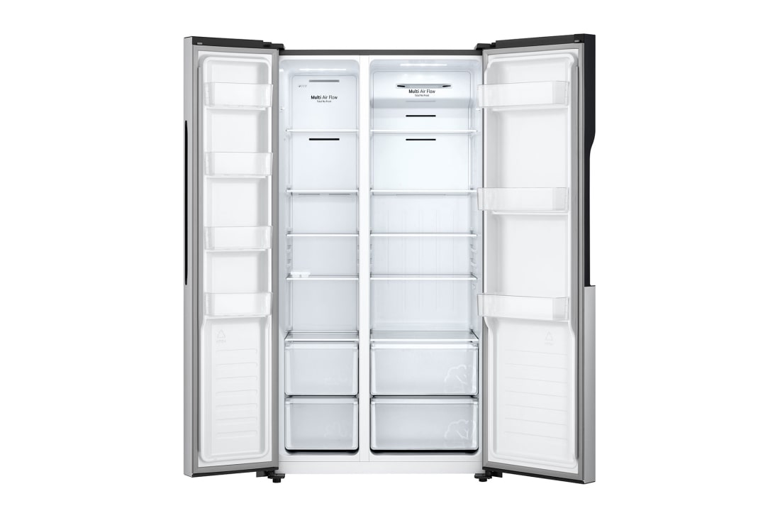 LG Refrigeradora Side by Side 18pᶟ Inverter Pantalla Led Táctil Platinum Silver, Vista Frontal Abierta y Vacía de la Refrigeradora LG GS51BPP, GS51BPP, thumbnail 6