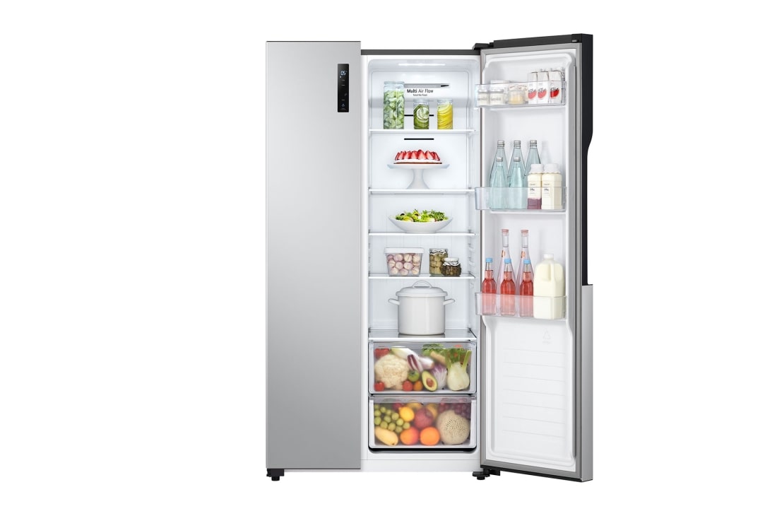 LG Refrigeradora Side by Side 18pᶟ Inverter Pantalla Led Táctil Platinum Silver, Frente derecho abierto de la Refrigeradora LG GS51BPP, GS51BPP, thumbnail 7