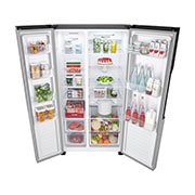 LG Refrigeradora Side by Side 18pᶟ Inverter Pantalla Led Táctil Platinum Silver, Comida abierta con perspectiva superior de la Refrigeradora LG GS51BPP, GS51BPP, thumbnail 9