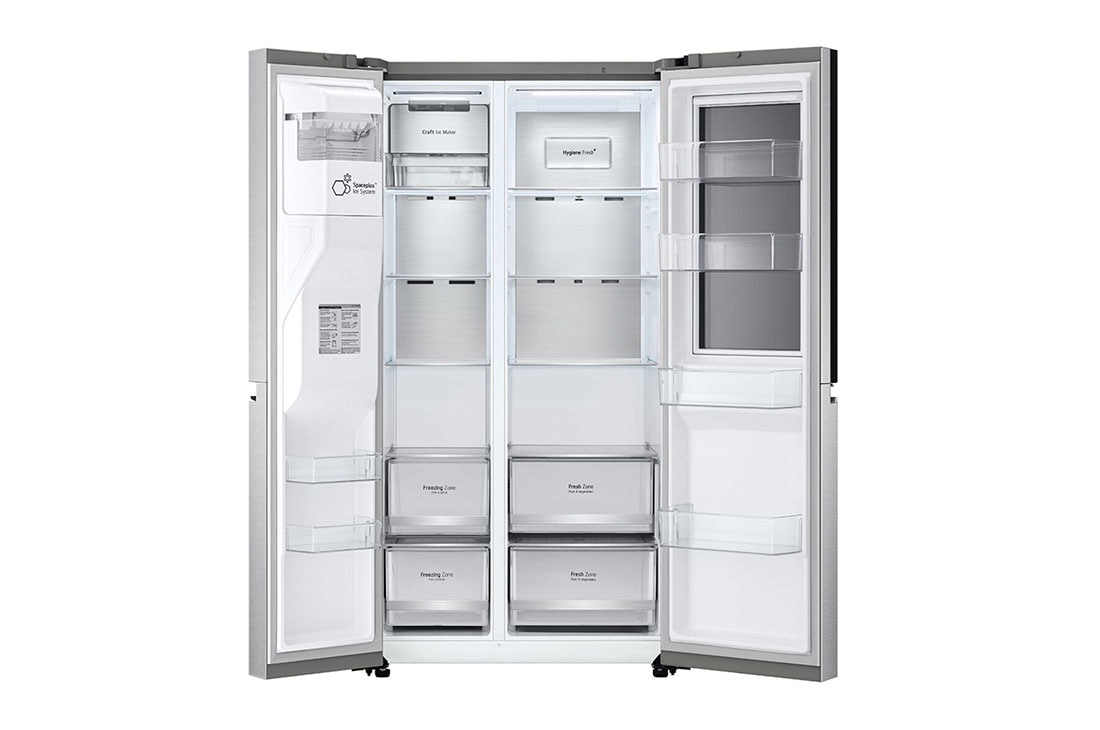 LG Refrigeradora Side by Side InstaView™ 22.5pᶟ (NET) / 23.8pᶟ (Gross) Craft Ice™ Compresor Linear Inverter Dispensador, Front view with door open, LS66SXSC, thumbnail 3