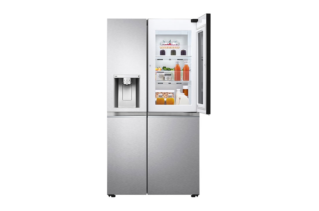 LG Refrigeradora Side by Side InstaView™ 22.5pᶟ (NET) / 23.8pᶟ (Gross) Craft Ice™ Compresor Linear Inverter Dispensador, Front view with door open with in filled, LS66SXSC, thumbnail 4