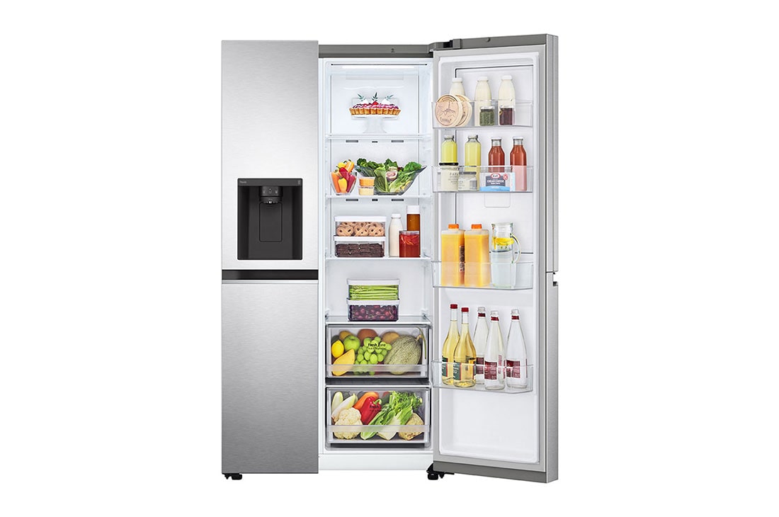 LG Refrigeradora Side by Side 22.5pᶟ (Net) / 23.8pᶟ (Gross) Door-in-Door™ Dispensador UVnano™ ThinQ™, vista frontal derecha abierta, LS66SDS, thumbnail 10