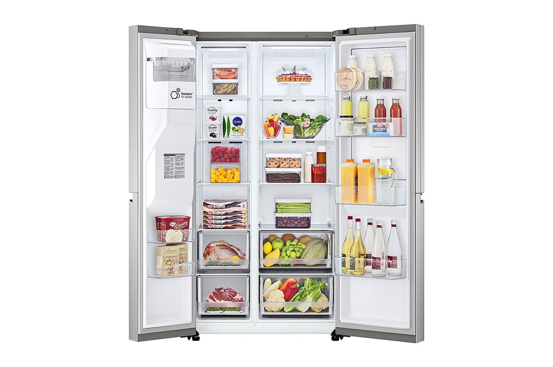 LG Refrigeradora Side by Side 22.5pᶟ (Net) / 23.8pᶟ (Gross) Door-in-Door™ Dispensador UVnano™ ThinQ™, vista frontal abierta de alimentos, LS66SDS, thumbnail 2