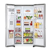 LG Refrigeradora Side by Side 22.5pᶟ (Net) / 23.8pᶟ (Gross) Door-in-Door™ Dispensador UVnano™ ThinQ™, vista frontal abierta de alimentos, LS66SDS, thumbnail 2