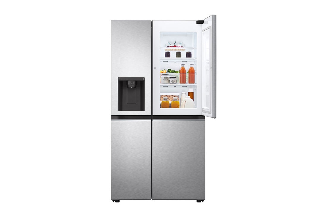 LG Refrigeradora Side by Side 27.1pᶟ (NET) / 28.7pᶟ (Gross)  Door-in-Door™ ThinQ™ UVnano™, vista frontal abierta con alimentos, LS77SDS, thumbnail 7