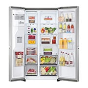 LG Refrigeradora Side by Side 27.1pᶟ (NET) / 28.7pᶟ (Gross)  Door-in-Door™ ThinQ™ UVnano™, vista frontal abierta de alimentos, LS77SDS, thumbnail 2
