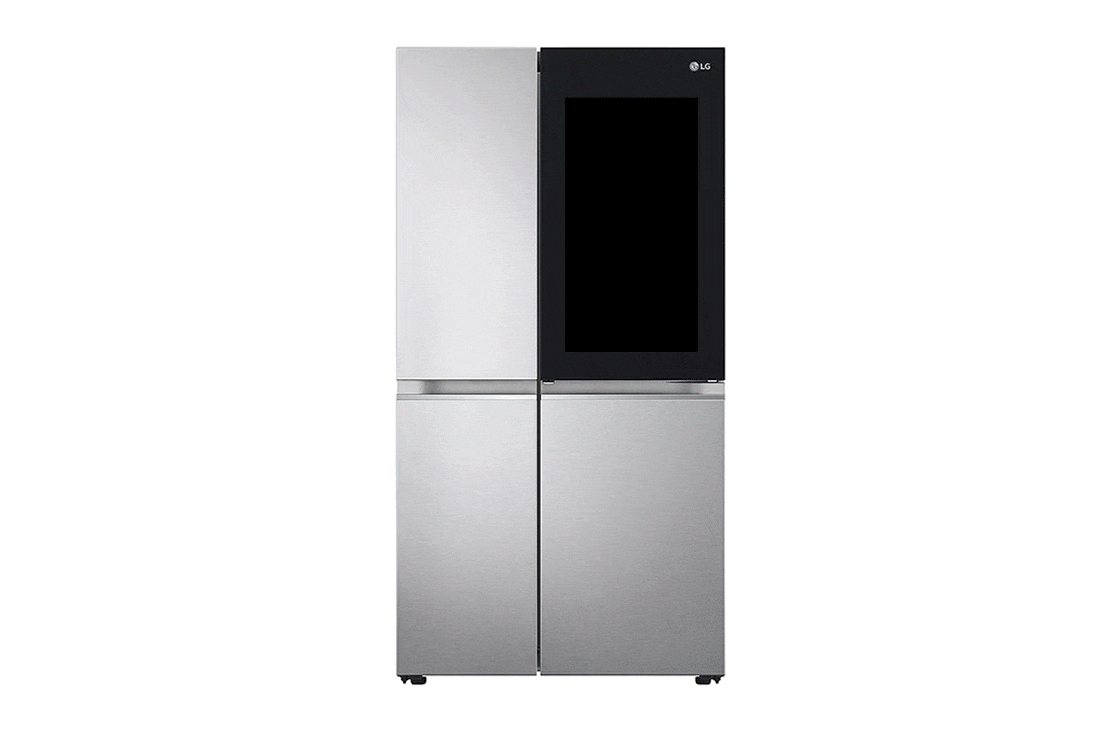 LG Refrigerador Side By Side LG LS66MXN | LINEARCOOLING™ | 24.5 P<sup>3</sup> | Brushed Steel, luz delantera en vista de alimentos, LS66MXN
