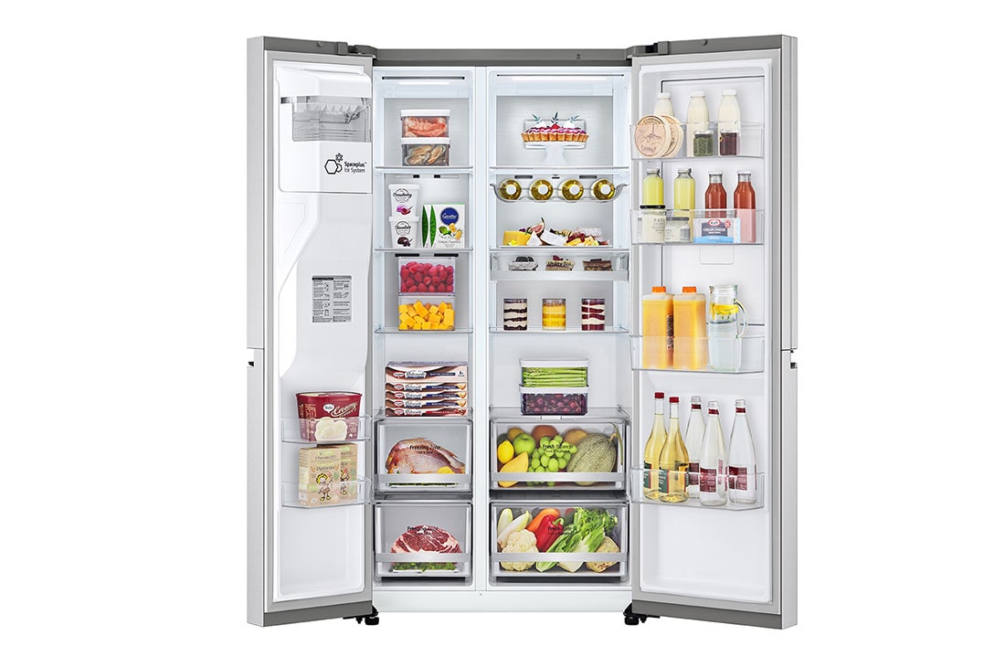LG Refrigeradora Side by Side 23.8pᶟ (Gross) / 21.6pᶟ (Net) LG LS66SDN UVnano™ Linear Inverter, vista frontal abierta de la comida, LS66SDN, thumbnail 2
