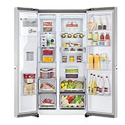 LG Refrigeradora Side by Side 23.8pᶟ (Gross) / 21.6pᶟ (Net) LG LS66SDN UVnano™ Linear Inverter, vista frontal abierta de la comida, LS66SDN, thumbnail 2