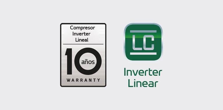 El logotipo de la Garantía de 10 años para el Inverter Linear Compressor se encuentra junto al logotipo de Inverter Linear.