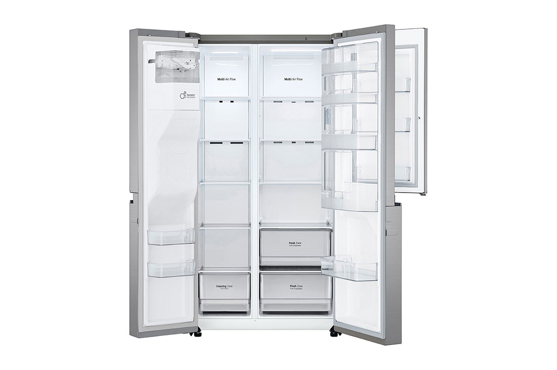 LG Refrigeradora Side by Side 23.8pᶟ (Gross) / 21.6pᶟ (Net)  LINEARCooling™ Multi Air Flow™ ThinQ™ Platinum Silver , vista frontal abierta, LS65WDPK, thumbnail 6