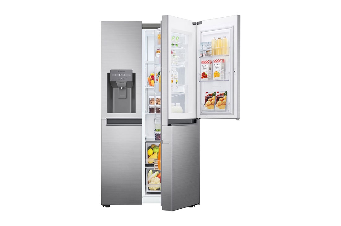 LG Refrigeradora Side by Side 23.8pᶟ (Gross) / 21.6pᶟ (Net)  LINEARCooling™ Multi Air Flow™ ThinQ™ Platinum Silver , el frente abrió la vista de la comida, LS65WDPK, thumbnail 7