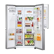 LG Refrigeradora Side by Side 23.8pᶟ (Gross) / 21.6pᶟ (Net)  LINEARCooling™ Multi Air Flow™ ThinQ™ Platinum Silver , vista frontal abierta de la comida, LS65WDPK, thumbnail 2