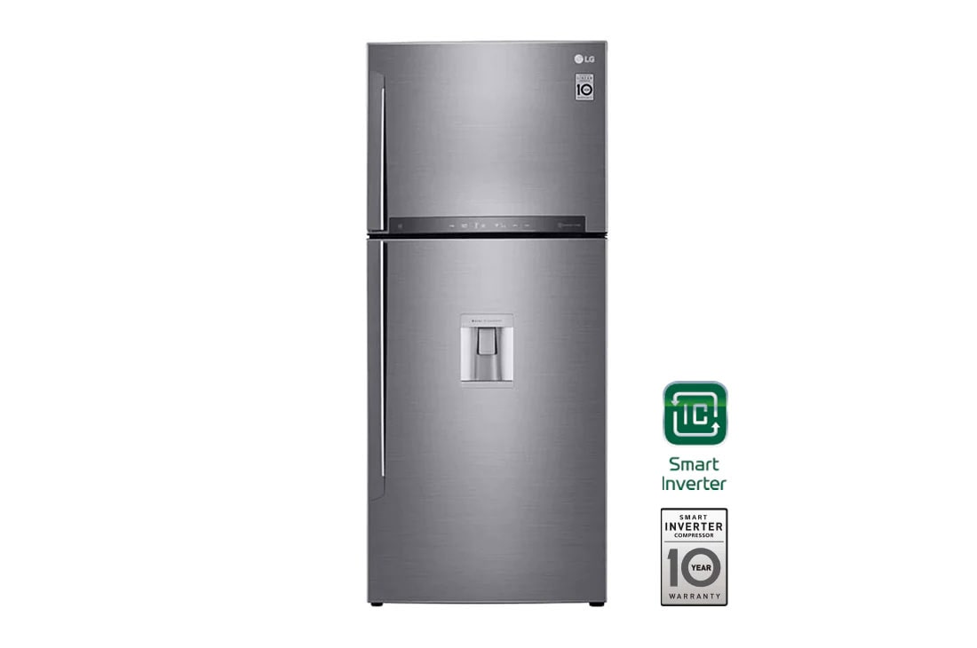 LG Refrigeradora Top Freezer 19.3pᶟ(Gross)/18pᶟ(Net)  Smart Inverter ThinQ™ NatureFRESH™™ Dispensador Agua , GT51SGP, GT51SGP