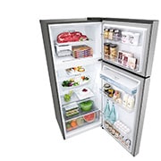 LG Refrigeradora Top Freezer 14.5 pᶟ (Net) / 13.2 pᶟ (Gross) Smart Linear InverterCooling™ Dispensador Agua, vista abierta con alimentos almacenados, VT38WPP, thumbnail 10