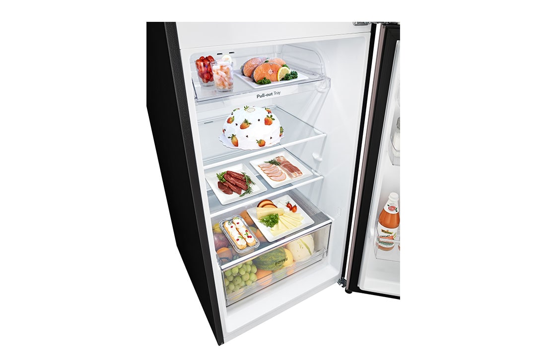 LG Refrigeradora Top Freezer 13.2pᶟ (Net) / 14 pᶟ (Gross) LG Smart Inverter Compressor™ LINEARCooling™ Puerta Clay Pink, drawer with fruit stored, VT38BPK, thumbnail 3