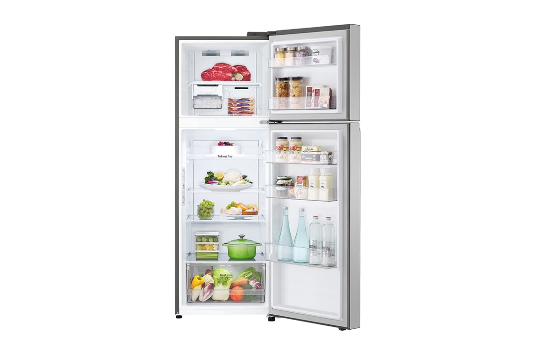 LG Refrigeradora Top Freezer 11.8pᶟ (Net) / 12.7pᶟ (Gross) Smart Inverter Compressor Door Cooling⁺, Open Door with content , VT34BPP, thumbnail 2