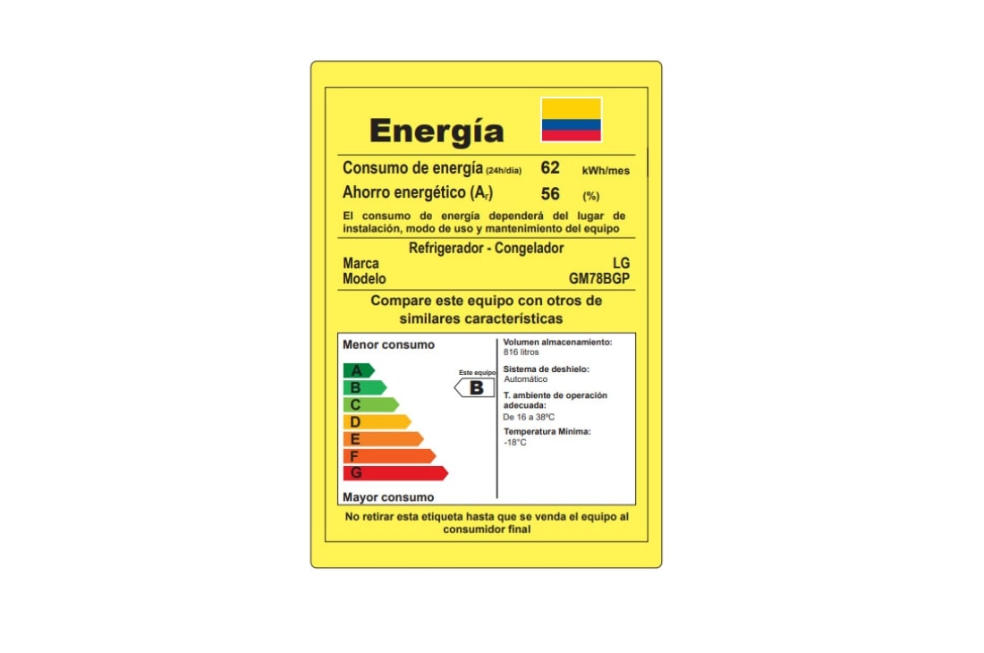 LG Refrigeradora French Door 29p³ (NET) /30p³ (Gross) LG GM78BGP Smart Inverter Multi Air Flow™, Energy label , GM78BGP, thumbnail 15