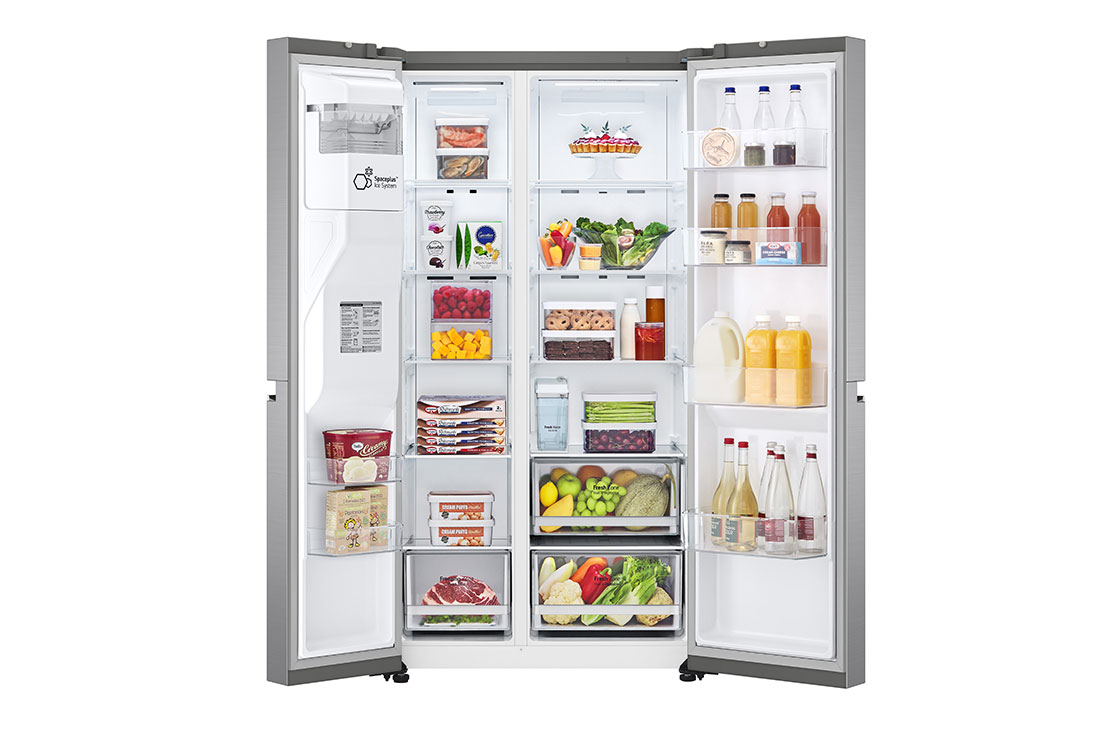 LG Refrigeradora Side by Side 22pᶟ (Net) / 22pᶟ (Gross) LINEARCooling™ Dispensador de Agua Smart Inverter™, front open food view, VS22LNIP, thumbnail 3