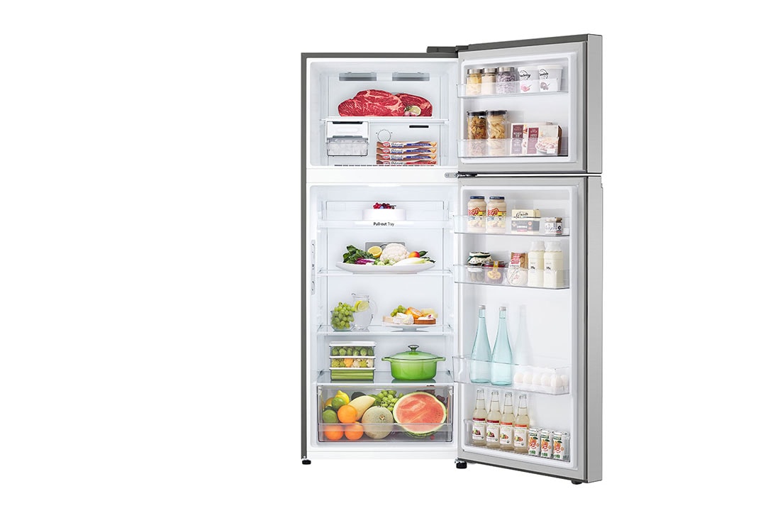 LG Refrigerador Top Mount 14 pies cúbicos (gross) -Silver con Multi Air Flow | Inverter, front open view with food stored, VT40BPN, thumbnail 2