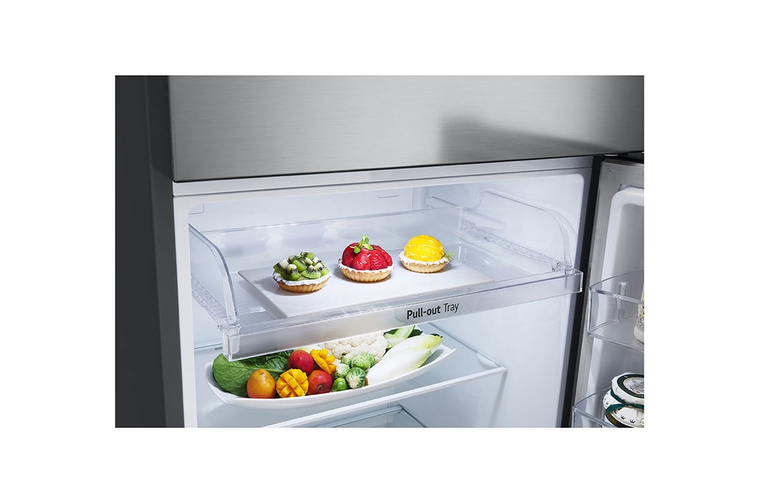LG Refrigerador Top Mount 14 pies cúbicos (gross) -Silver con Multi Air Flow | Inverter, detail view of pull-out tray, VT40BPN, thumbnail 7