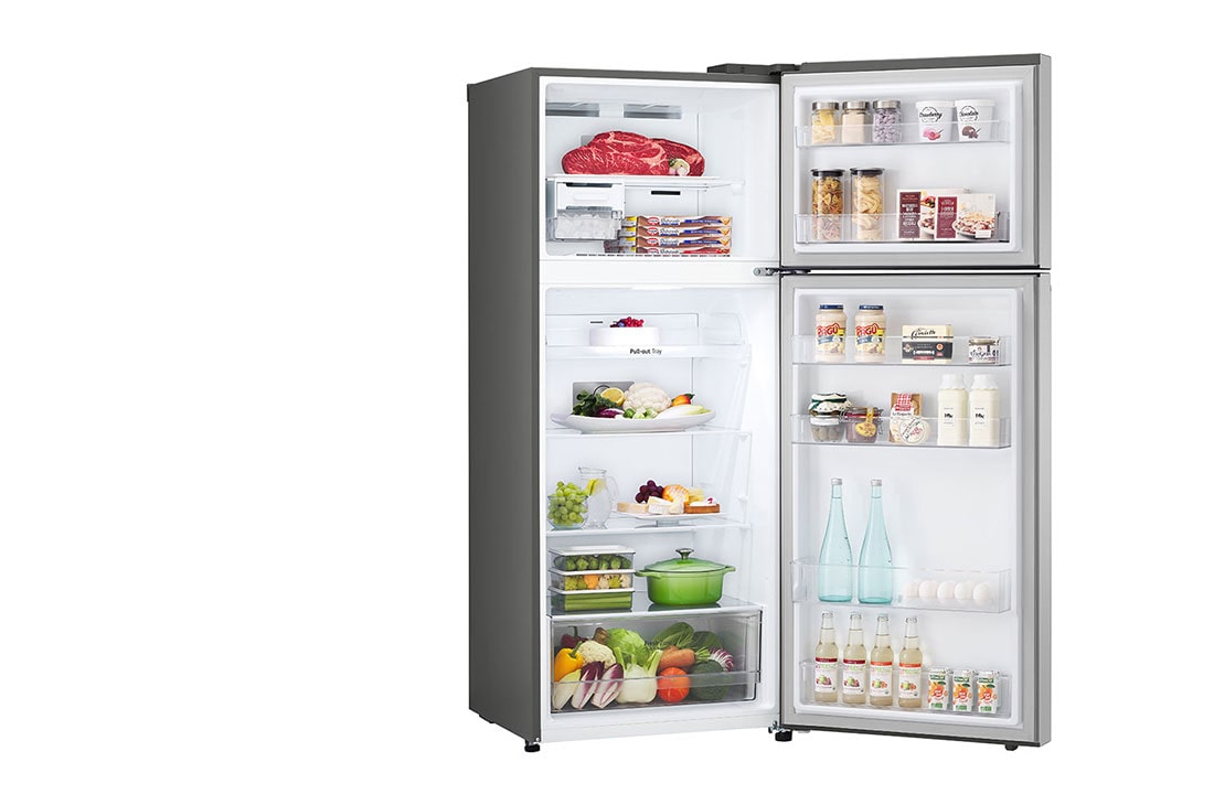 LG Refrigerador Top Mount 14 pies cúbicos (gross) -Silver con Multi Air Flow | Inverter, open view with food stored, VT40BPN, thumbnail 9