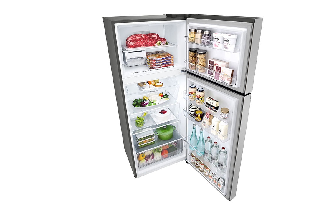 LG Refrigerador Top Mount 14 pies cúbicos (gross) -Silver con Multi Air Flow | Inverter, top perspective open view with food stored, VT40BPN, thumbnail 10