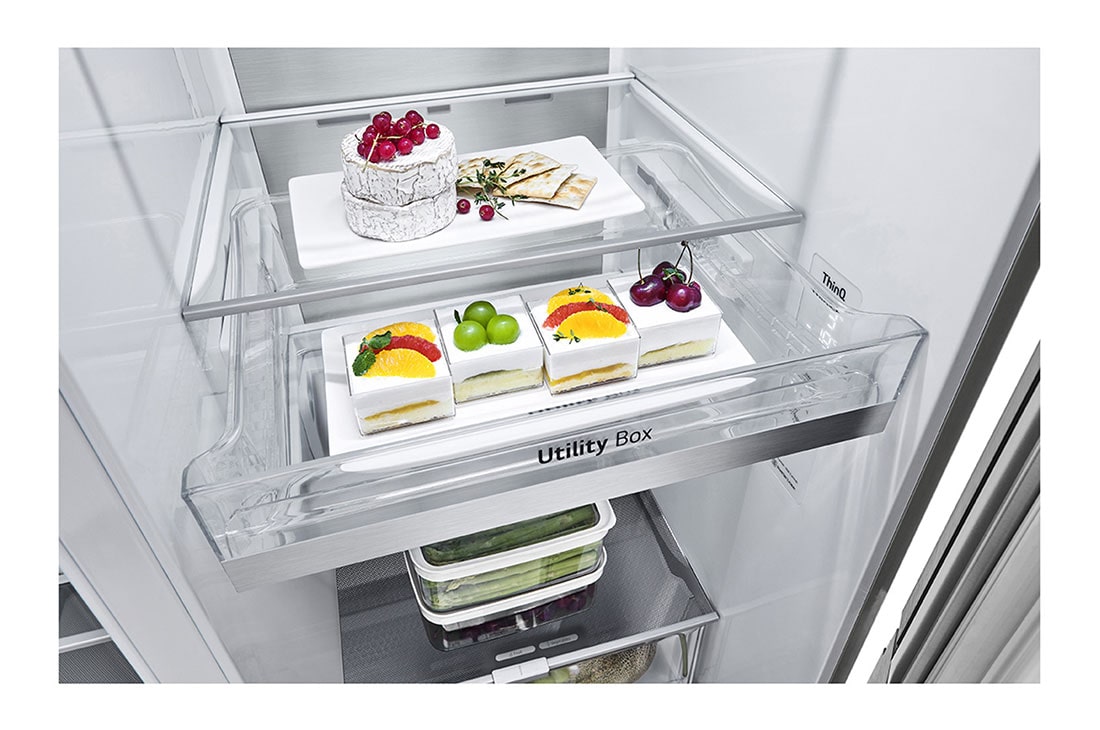 LG Refrigerador Side By Side LG VS25QFNW| LINEARCOOLING™ | 24.5 P<sup>3</sup> | Brushed Steel, vista de la caja de utilidades, VS25QFNW, thumbnail 7