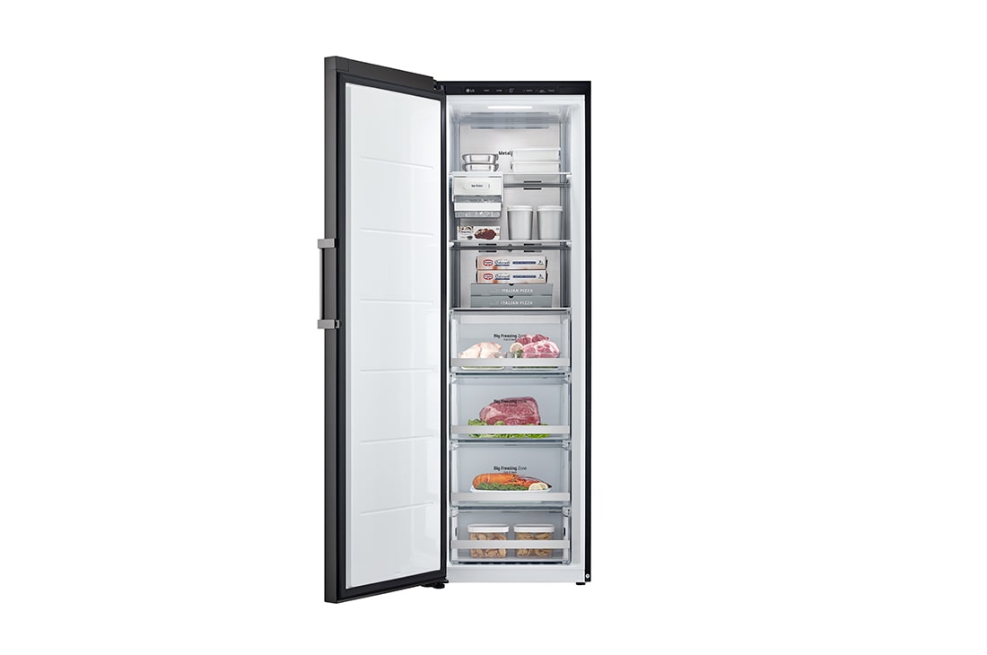 LG Congelador OBJET One Door 11.3pᶟ (Net) / 11.3pᶟ (Gross) Flat Door Smart Diagnosis™ ThinQ™ color Rosa, Parte frontal con comida, VC34BQK, thumbnail 3