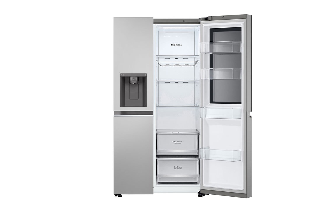 LG Refrigeradora Side By Side 22.4pᶟ (Net) / 24pᶟ (Gross) ThinQ™ InstaView™ Smart Inverter, Silver, front view with open side door without food, VS25GMIW, thumbnail 5