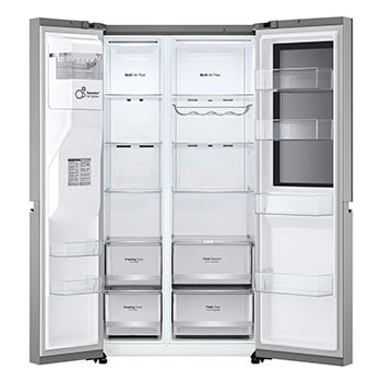 LG Refrigeradora Side By Side 22.4pᶟ (Net) / 24pᶟ (Gross) ThinQ™ InstaView™ Smart Inverter, Silver, front view with open door without food, VS25GMIW, thumbnail 3