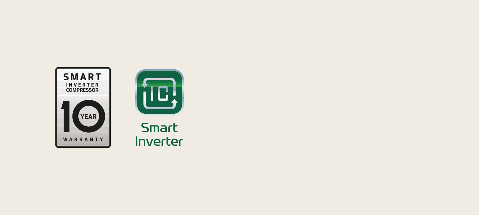 El logo de la garantía de 10 años para el compresor Smart Inverter está junto al logo de Smart Inverter.