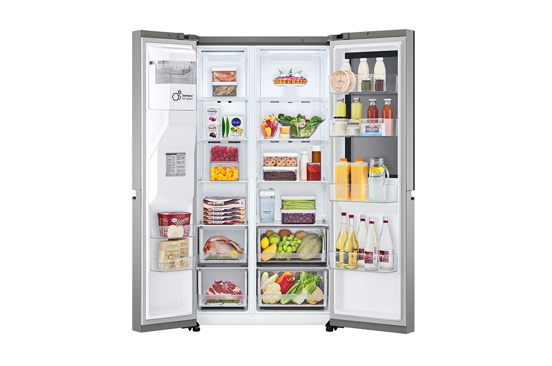 LG Refrigeradora Side by Side 769L LG ThinQ™ InstaView, front view open door with food, VS27GNID, thumbnail 3
