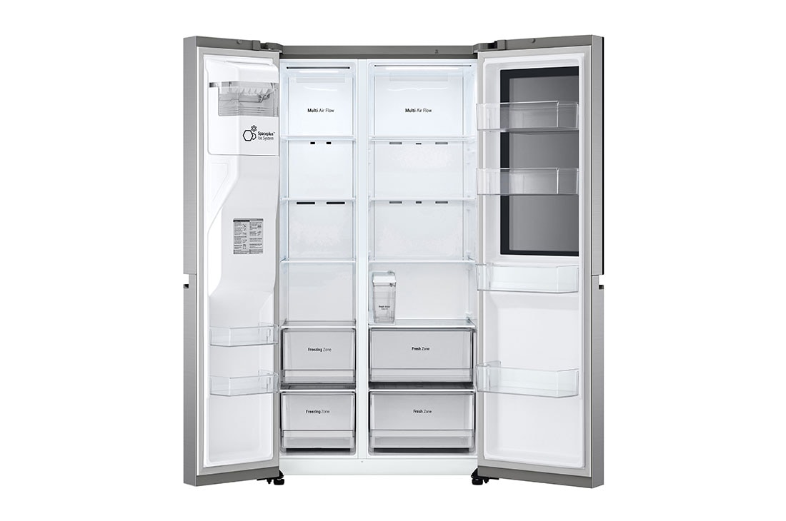 LG Refrigeradora Side by Side 769L LG ThinQ™ InstaView, front view open door without food, VS27GNID, thumbnail 4