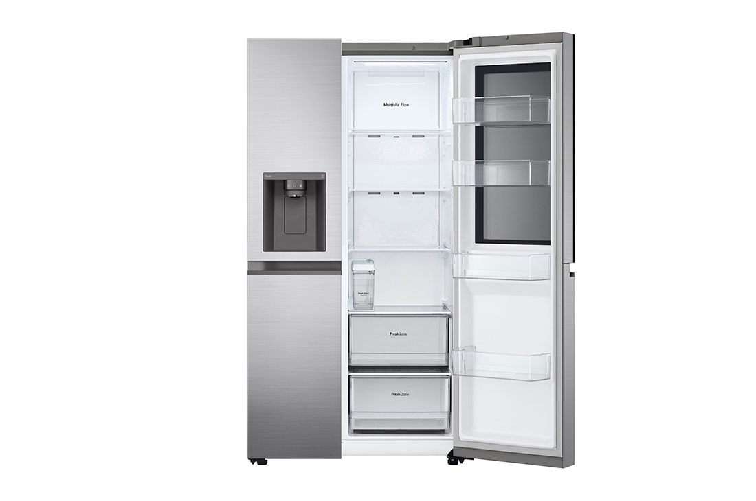 LG Refrigeradora Side by Side 769L LG ThinQ™ InstaView, front view one side open door without food, VS27GNID, thumbnail 6